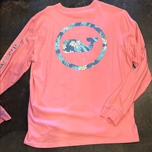 Vineyard Vines Pink Long Sleeve Tee with Blue Whale Logo